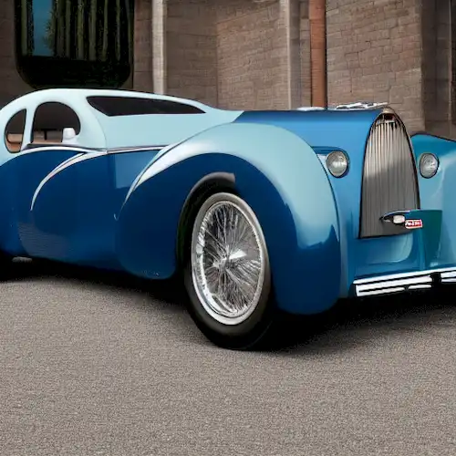 La imagen debe representar el venerado Bugatti Tipo 57S Atlante, encarnando su estatus como un símbolo atemporal en la historia automotriz.