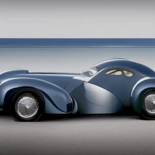 La imagen debe representar el famoso Bugatti Tipo 57S Atlante, un símbolo de excelencia automotriz y diseño atemporal.