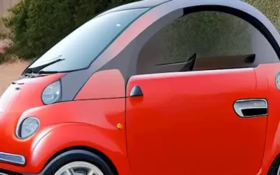 La imagen debe representar un microcar compacto y fácil de usar con características de seguridad claras