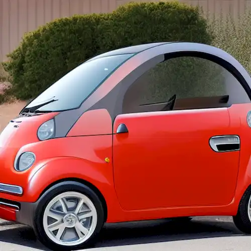 La imagen debe representar un microcar compacto y fácil de usar con características de seguridad claras