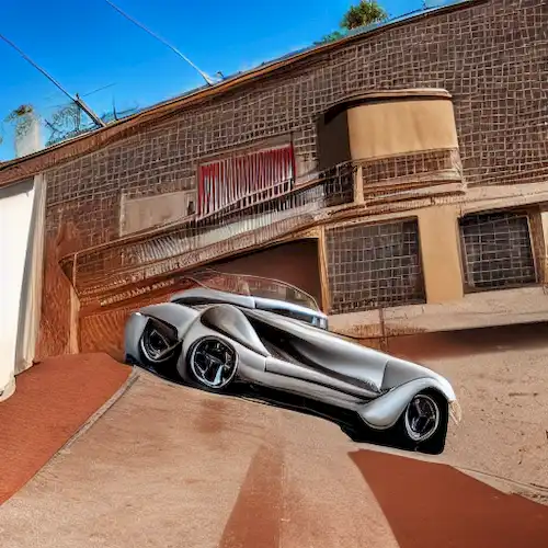 Un coche de repente se detiene en una escalera desgastada y con viento en Hoyo de Pinares