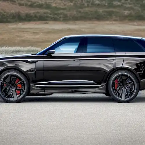 La imagen debe demostrar la transición de Violeta y Fabio a un vehículo más grande, como un Range Rover Velar, por su creciente familia.