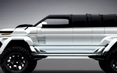 La imagen debe representar un lujoso Hummer X3 de 7 metros de largo propiedad del extravagante Sheikh Hamad