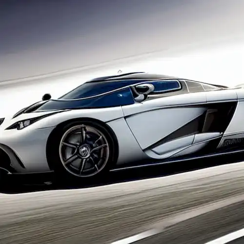 La imagen muestra el innovador hipercar Koenigsegg superando los límites de velocidad, con una velocidad máxima de más de 530 kilómetros por hora.