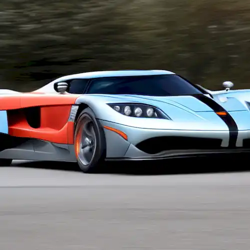 La imagen retrata la increíble velocidad y potencia del hipercar de Koenigsegg, que está diseñado para romper los límites de velocidad logrando una velocidad máxima de más de 530 km/h.