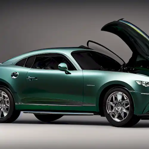 La imagen describe la innovación del motor diesel de Mazda como un paso significativo hacia la sostenibilidad ambiental y la notable eficiencia del combustible.