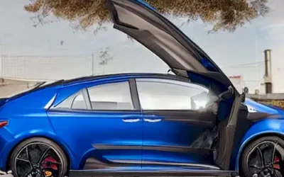 La imagen debe representar al Hyundai Ioniq 5 recibiendo un prestigioso premio en medio de una celebración