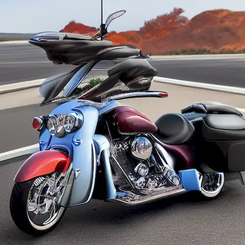 Una guía segura para el transporte de mascotas en una moto representaría los portadores adecuados de mascotas de forma segura, con mascotas que llevaban arnés de seguridad y jinetes usando cascos para mayor protección durante el viaje.