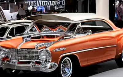 La imagen retrata la progresión de ferias automotrices en Frankfurt a través del tiempo