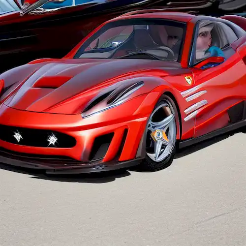 La imagen representa el extraordinario talento y habilidad del joven prodigio, Zayn Sofuoglu, a la edad de sólo tres años, mostrando su proeza en conducir un Ferrari como profesional.